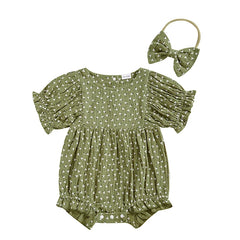 Baby Girl Solid Color Short Sleeve Onesie with Headband