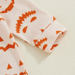 Baby Boy All-over Pumpkin Print Long Sleeve Round Neck Halloween Romper