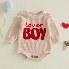 Baby boy Valentine’s Romper with Embroidered Letters and Long Sleeves
