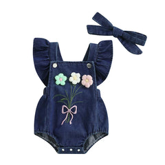 Baby Girl Ruffle Denim Onesie & Headband
