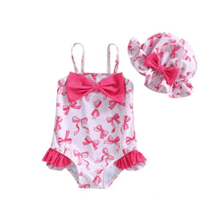 Baby Girl Watermelon Print Swimsuit With Hat