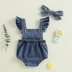 Baby Girl Ruffle Denim Onesie & Headband