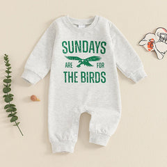 Unisex Baby Letter Bird Print Long Sleeve Romper