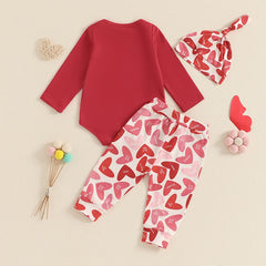 Baby Girls Valentine’s Letter Romper & Heart Pants Set
