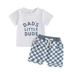 Baby Boy Letter Tee & Checkerboard Shorts Summer Set
