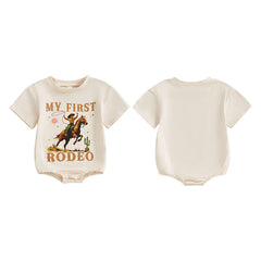 Unisex Letter Riding Horse Print Short Sleeve Infant Onesie