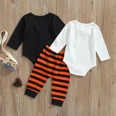 0–12M Baby Boy Long Sleeve Onesie + Striped Pants Halloween Outfit
