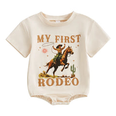 Unisex Letter Riding Horse Print Short Sleeve Infant Onesie