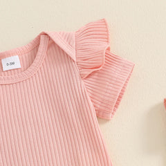 Baby Girl Flower Print Onesie & Suspender Shorts Set