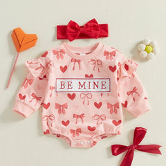 Infant Baby Girl Spring Heart Bow Romper & Headband Set