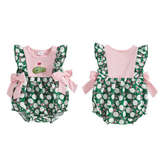 Baby Girl Ruffle Sleeveless Golf Ball Print Bow Romper