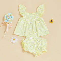 Baby Girl Daisy Smocked Top & Ruffle Shorts Summer Set