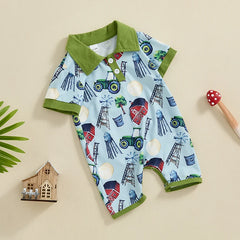 Baby Boys Short Sleeve Lapel Western Elements Romper