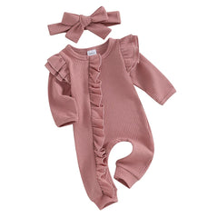 Newborn Baby Girl Ruffle Long Sleeve Zipper Romper