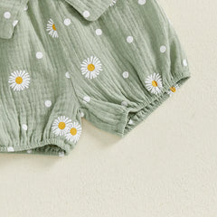 Baby Girl Ruffled Sleeve Romper, Daisy Shorts, Bow Headband & Belt Summer Set