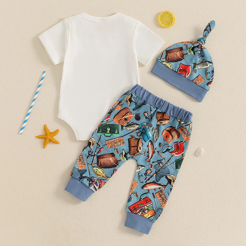 Newborn Baby Boy Fishing Outfit 3-Piece Set | Comfy Tummies