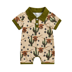 Baby Boys Short Sleeve Lapel Western Elements Romper