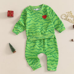 Baby Boy Christmas Theme Green Sweatshirt & Pants Set