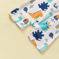 Kids Boys Dinosaur Printed Short Sleeve Zipper Swimsuit