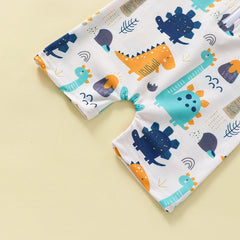 Kids Boys Dinosaur Printed Short Sleeve Zipper Swimsuit