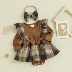 Baby Girls Autumn Romper Dress With Headband