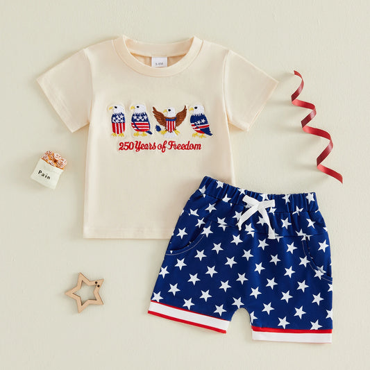 Baby Boys Bird Letter Embroidery 4th of July Outfits