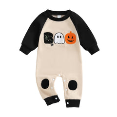 Baby Boy Pumpkin & Ghost Crew Neck Halloween Romper