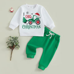 Toddler Baby Boy Tree & Excavator Pullover & Pants Fall Outfit