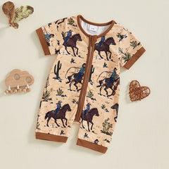 Baby Boy Western Horse Print Romper