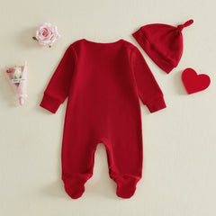 0–18M Baby Unisex Long Sleeves and Heart Embroidery Valentine’s Romper