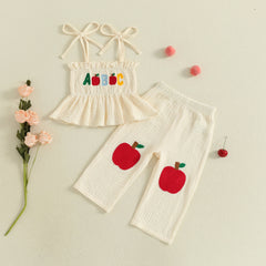 Baby Girls Apple Embroidered Camisole & Pants Outfit