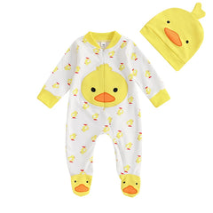Unisex Newborn Duck Long Sleeve Footed Romper & Hat