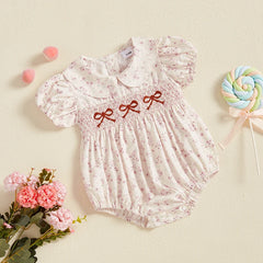 Baby Girls Onesie Bowknot Embroidered Print