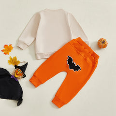 Toddler Baby Boy Letter Print Sweatshirt & Bat Pants Halloween Outfit
