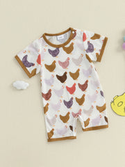 Baby Chicken Print Romper | Summer Jumpsuit