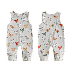 Unisex Infant Hen Print Straps Sleeveless Romper