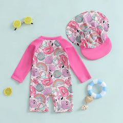 Baby Girl 2-Piece Rash Guard Swimsuit with Hat