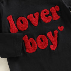 Baby Boy Valentine’s Embroidered Romper, Suspender Pants, and Hat