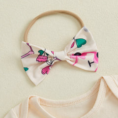 Baby Girls Golf Print Onesie Flare Pants & Headband Outfit Set