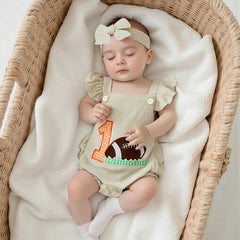 Baby Girls Rugby Embroidery & Headband Romper Set