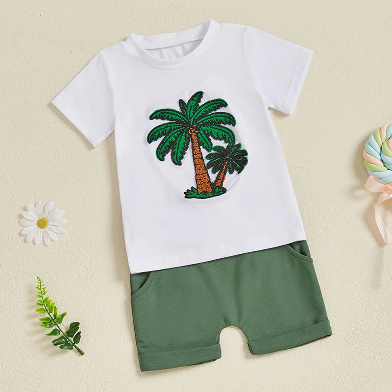 Toddler Boy Excavator Summer Outfit Set | Comfy Tummies