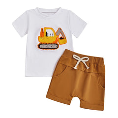 Toddler Boy Excavator Summer Outfit Set | Comfy Tummies
