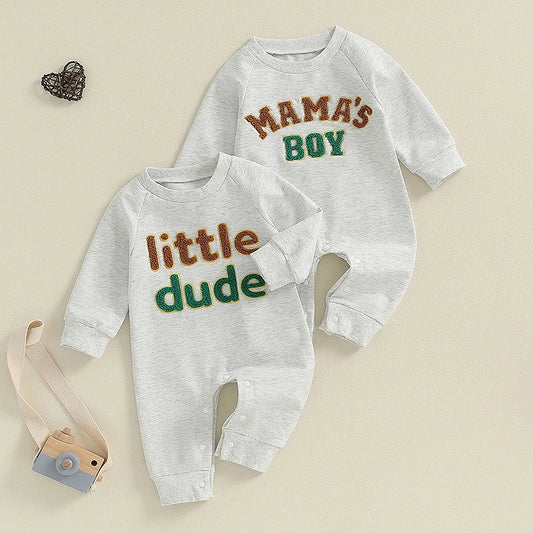 0-18M Baby Boy Long Sleeve, Full-Length with Letter Embroidery Fall Romper