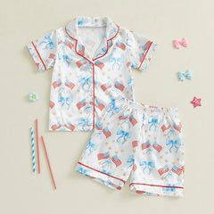 Baby Girls Star/Bow Print Patriotic Pajamas Set