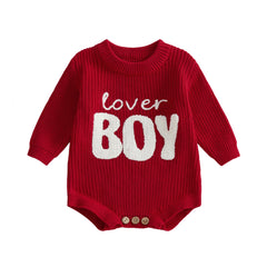 Baby boy Valentine’s Romper with Embroidered Letters and Long Sleeves