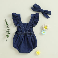 Baby Girl Ruffle Denim Onesie & Headband