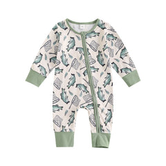 Unisex Baby Autumn Long Sleeve Crew Neck Fish Print Romper