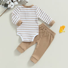 Autumn Baby Boy Long Sleeve Striped Print Romper + Pants Set