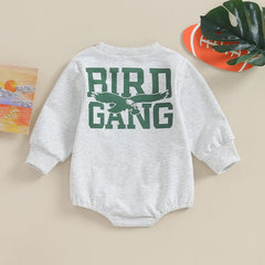 (0–18M) Baby Boy Letter & Eagle Print, Long Sleeve, Sweatshirt Romper