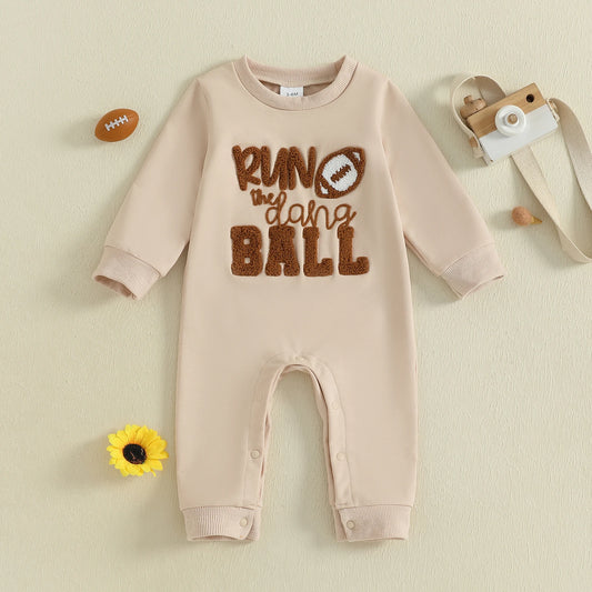 Newborn Baby Boy Fall Rugby Letter Embroidery Romper